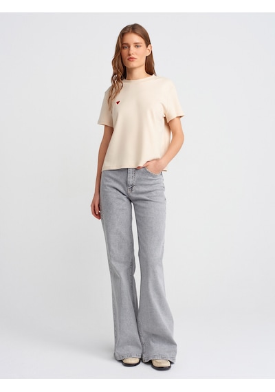 Dilvin 30584 Bisiklet Yaka Pamuklu T-shirt-taş Taş