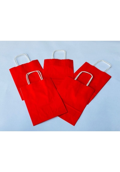 1.kalite 18x8x24 Cm 5 Li Kırmızı Renkli Kraft Kağıt Çanta Hediye Poşeti Hediye Paketi Kraft Çanta