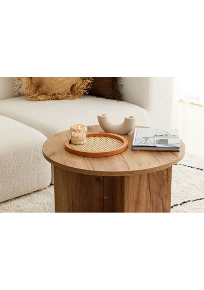 Rattan Hazeran Yuvarlak Tepsi Cappuccino %100 Doğal Hazeran M030