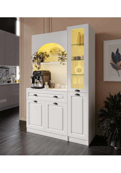 Guneystore Armoni Black Midi Kahve Köşesi Sağ Vitrinli Komple Mdf Beyaz
