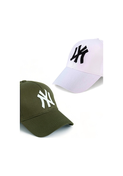 Unisex 2'li Set Haki ve Beyaz Renk Ny New York Beyzbol Şapka - Unisex Haki - Beyaz