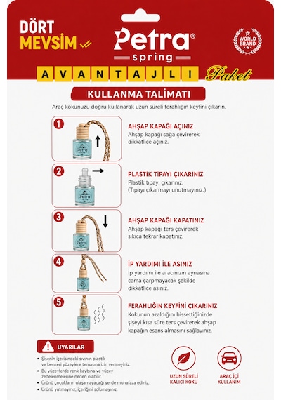 Petra Spring Dört Avantajlı Paket 4'lü Dört Mevsim ,oto Parfüm ,ahşap Kapak ,cam Şişe ,avantajlı Paket, Oto Kokusu, Araba Kokusu , Araç Kkokusu , Araç Ortam Kokusu
