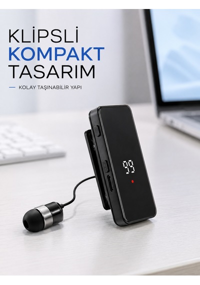 Dijital Ekranlı Bluetooth Kulaklık Tek Kulaklıklı Klipsli Kompakt Tasarım - Lisinya Standart