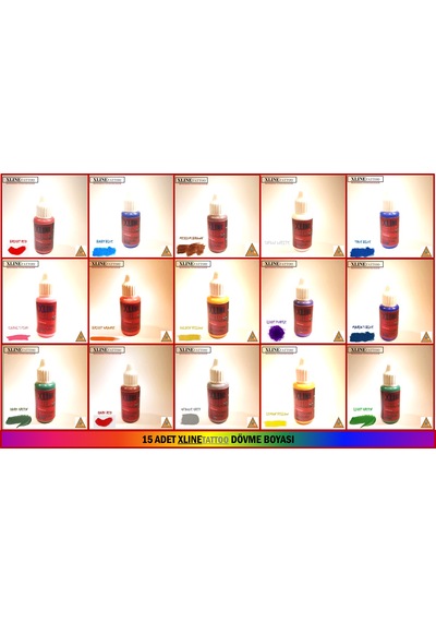 15 Adet Xlıne Tattoo Dövme Boyası - Mürekkebi 15X20 Ml