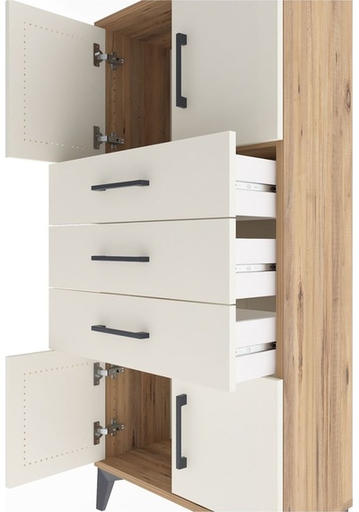 Arges Dolap Tek Raflı 3 Çekmeceli 4 Kapaklı 60x30x134 Çam-aytaşı Çam