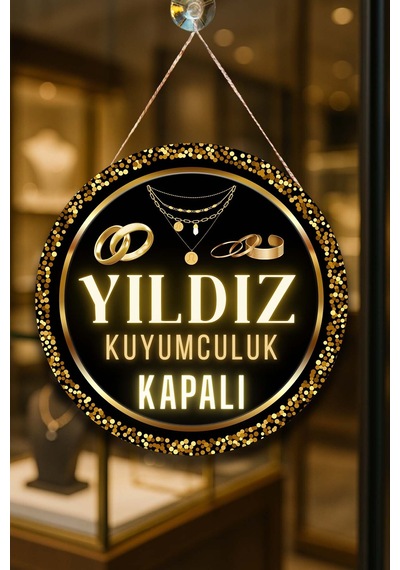 Kuyumcu Dükkanı Kişiye Özel Açık Kapalı Kapı Süsü, İsme Özel Altın & Pırlanta Dükkanı Tabelası