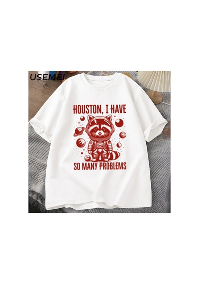 Tarzsokak Houston O Kadar Çok Sorun Var T-shirt Erkekler Komik Rakun Uzayda Vintage Hayvan Uzay T Shirt 2851 Beyaz