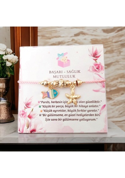 Dilaratrendhouse El Yapımı Charm Bileklik Kararma Yapmayan, Ayarlanabilir Tasarım- Pembe Renk Dlra