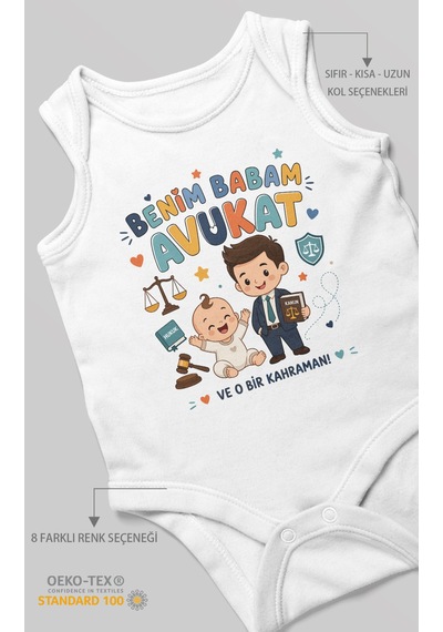 Morivokids Benim Babam Avukat Sıfır Kol Bebek Zıbını %100 Pamuk Beyaz
