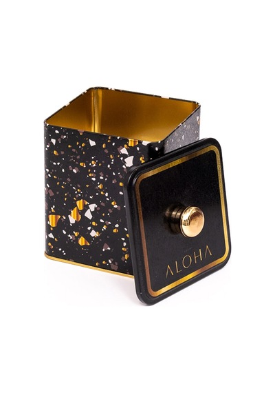 Terrazzo Black Desenli Kare Metal Saklama Kabı 12 x 12 x 13.7 CM 1.8 L