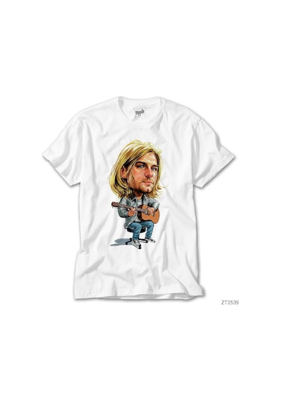 Kurt Cobain Cartoon Beyaz Tişört Beyaz