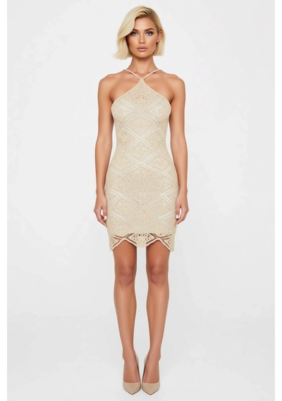 Benerly Kadın Kolsuz Halter Yaka Ajurlu Örme Mini Plaj Elbisesi Bodycon K Ekru Benerly Kadın Kolsuz Halter Yaka Ajurlu Örme Mini Plaj Elbisesi Bodycon K Ekru