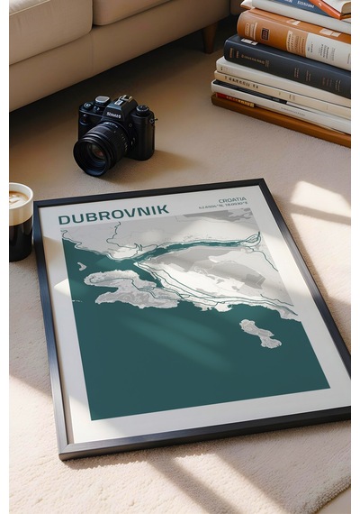 Dubrovnik Hırvatistan Croatia Haritası Çerçeveli Tablo Lüks Salon Ofis Duvar Dekorasyonu Tablo