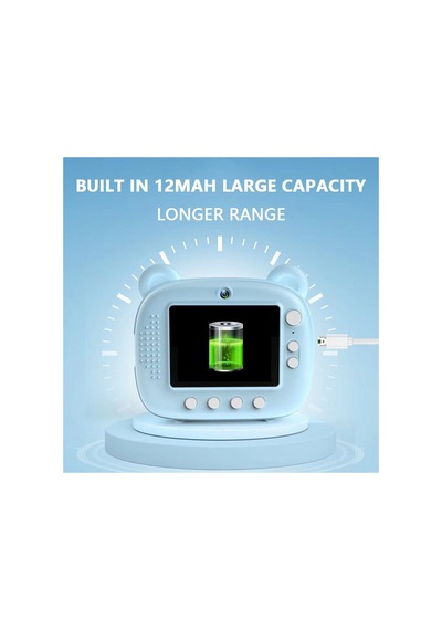 Anlık Termal Yazıcılı Dijital Çocuk Kamerası Kulaklı 2.4 İnç Hd Photo Printer Camera Mavi
