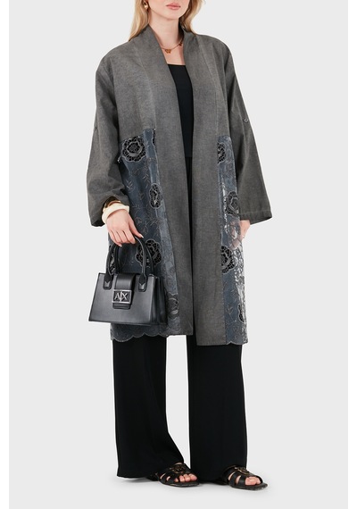 Via Dante % 100 Keten Dantel Detaylı Kimono Bayan Kimono 6909330 Antrasit