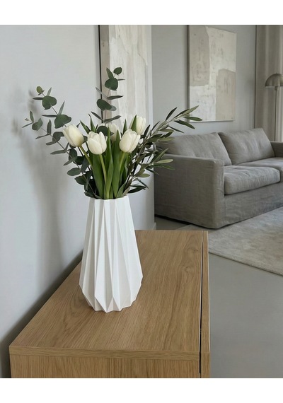 Elana Design Tria Vazo - Modern Tasarımlı Şık Çiçek Vazosu Beyaz