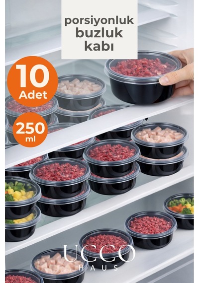 10'lu 250 Ml Kıyma Et Sos Kemik Suyu Sebze Saklama Kabı Sızdırmaz Mikrodalga Buzluk Düzenleyici Siyah
