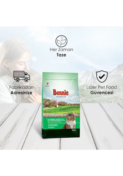 Bonnie Kısırlaştırılmış Tavuklu Kedi Maması 1,5 Kg