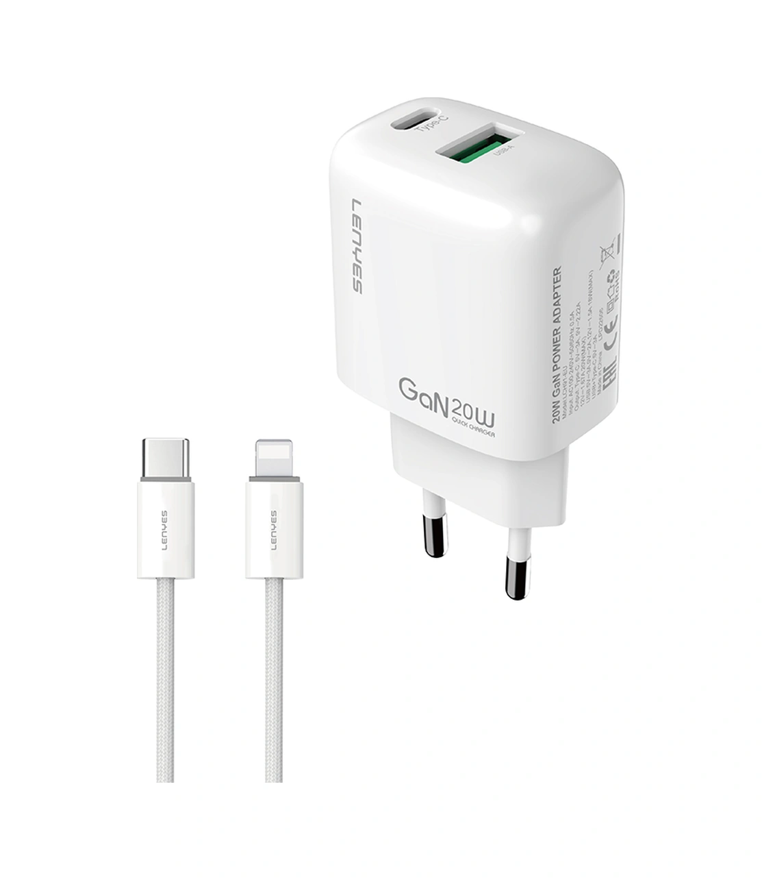 Lenyes Lch91-tc-l Type-c To Lightning Gan Teknolojili Pd Ve Usb Hızlı Şarjlı Şarj Seti 20w Beyaz