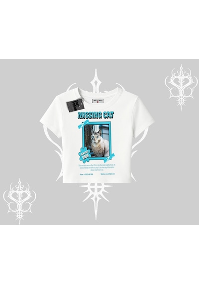 Tarzsokak Missing Cat Baskılı Babby Tee Tshirt Beyaz