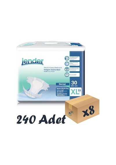 Jender Tekstil Yüzeyli Bel Bantlı Yetişkin Hasta Bezi XL 30'Lu 8 Paket 240 Adet