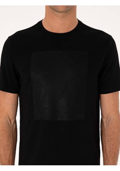 Siyah Regular Fit Baskılı Bisiklet Yaka T-shirt