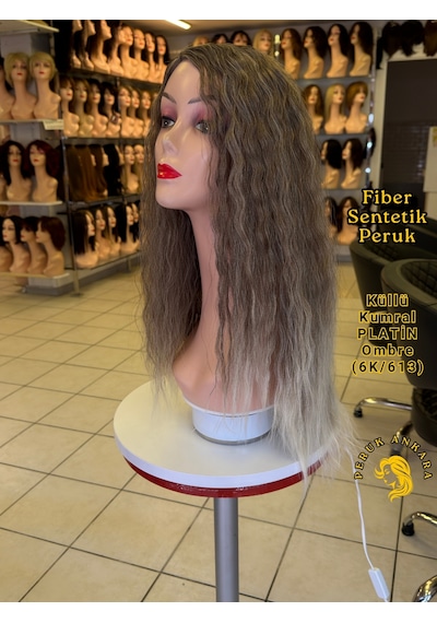 Afro Su Dalgası Peruk Fiber Sentetik Küllü Kumral Platin Ombre