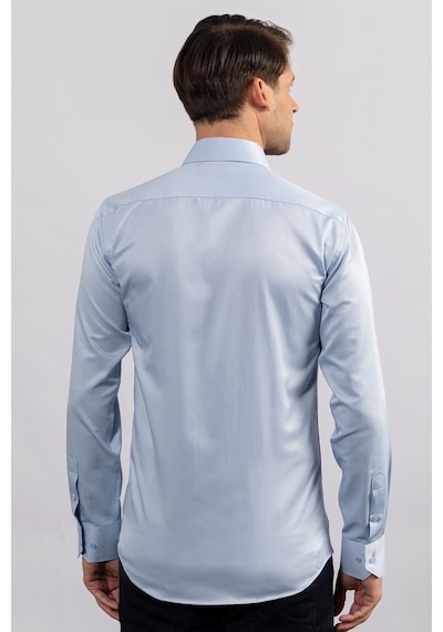 Tudors Modern Slim Fit Düz Saten Erkek Gömlek-23050 Mavi