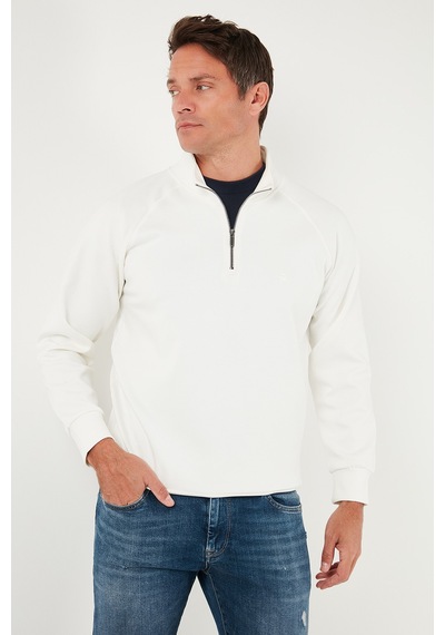 Buratti Pamuklu Relaxed Fit Yarım Fermuarlı Dik Yaka Erkek Sweat 5901232 Ekru