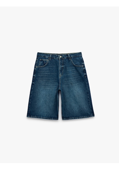 Koton Pamuklu Normal Bel Rahat Kalıp Cepli Baggy Jean Şort Koyu İndigo 6sam40428nd