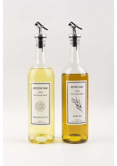 Dibi Çukur Şeffaf Cam Şişe 2&amp;apos;li 750 ml Zeytinyağı Sıvıya