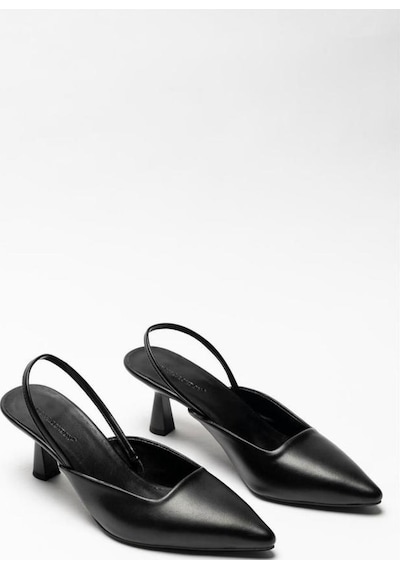 Aycan Shoes Siyah Kadın Arkası Açık Lastik Bantlı Topuklu Stiletto Linda 001