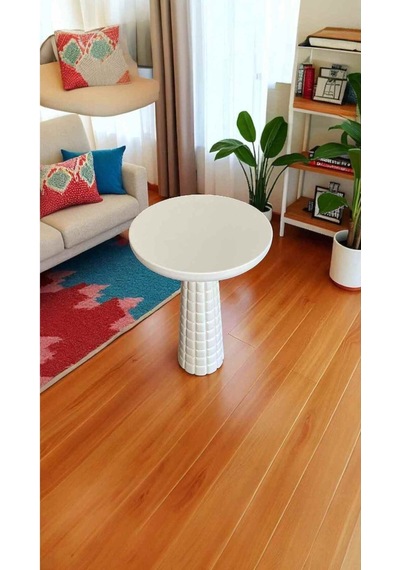 Beyaz Renk Doğal Ahşap Mantar Yan Sehpa Tekli Model - Mushroom Wooden Coffee Table Beyaz