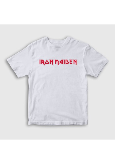 Presmono Unisex Çocuk Logo Iron Maiden T-shirt Beyaz