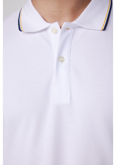 Tudors Erkek Slim Fit Dar Kesim %100 Pamuk Düz Pike Kol Şeritli Beyaz Polo Yaka Tişört-27645 Beyaz
