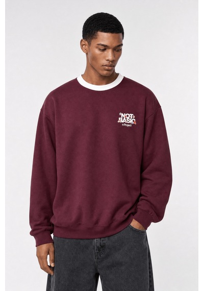 Respire Erkek Not Basic Project Baskılı Oversize Sweatshirt Bordo