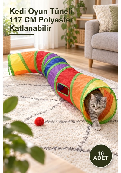 10 Adet Kedi Oyun Tüneli 117 Cm Polyester Katlanabilir