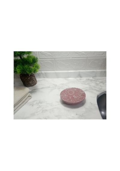 Buççin Online Mağaza Sabunluk Pembe Örgü Model Poliresin 13x13x2cm Banyo Seti Reçine Pembe Çok Renkli
