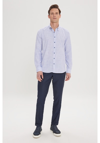 AC&Co / Altınyıldız Classics Erkek Mavi Slim Fit Dar Kesim Düğmeli Yaka Flamlı Casual Gömlek 4A2022200073MAVM Mavi