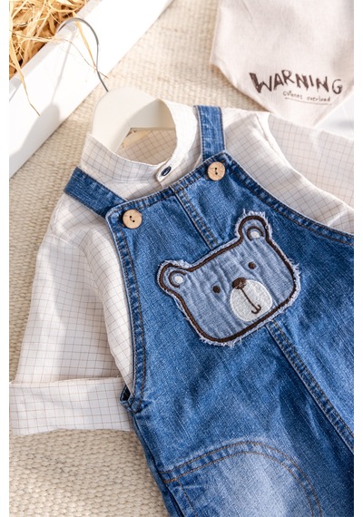 Babymod Denim 3'lü Erkek Bebek Salopet Kot Tulum Takım mavi