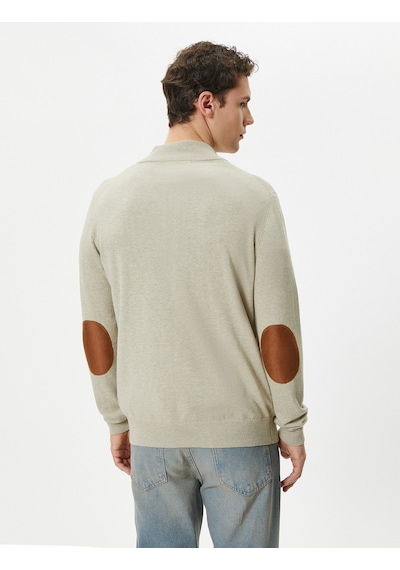 Koton Yarım Fermuarlı Kazak Slim Fit Uzun Kollu Dirsek Detaylı Taş 4sam70005ht Taş