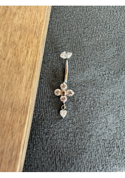 316 L Cerrahi Çelik Zirkon Taşlı Sallantılı Çiçek Model Göbek Piercingi Rose Gold