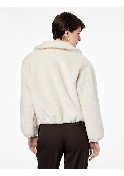 Koton Uzun Kollu Cepli Fermuarlı Crop Peluş Bomber Ceket Ekru 6wak00130ew Ekru