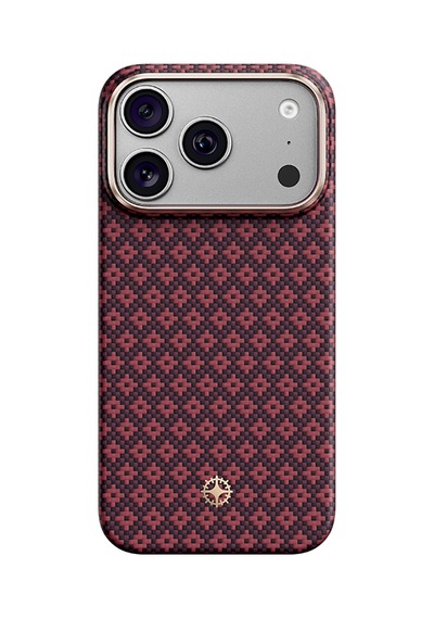 İphone 18 Pro Kılıf M-safe Özellikli Benks Armorair Armorgrid Serisi C1 Kevlar Karbon Kapak Bordo