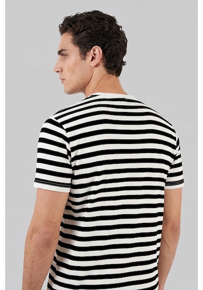 Buratti Çizgili Pamuklu Relaxed Fit Bisiklet Yaka T Shirt Erkek T Shirt 5904078 Siyah