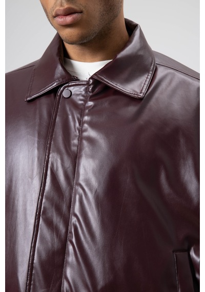 Vamos Basıc Suni Deri Oversize Ceket Bordo