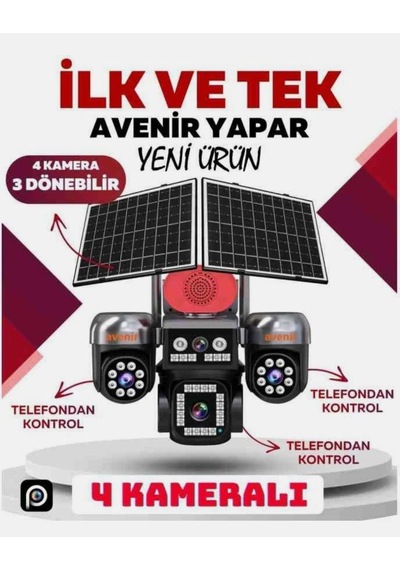 Avenir 4 Adet 3mp Kameralı 4g Solar Kamera 1 Yıllık 15gb Sim Kart + 64gb Hafıza Kartı Dahil 4.5g Sim Kart Dış Mekan Sola