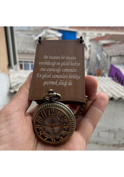 Sayı Kabartmalı Zincirli Köstekli Cep Saati