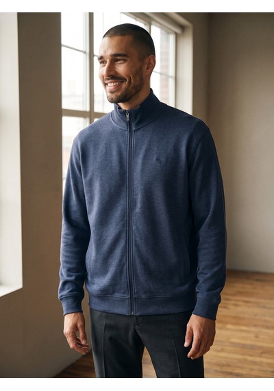 Maccali Erkek Mavi Büyük Beden Pamuklu Fermuarlı Sweatshirt