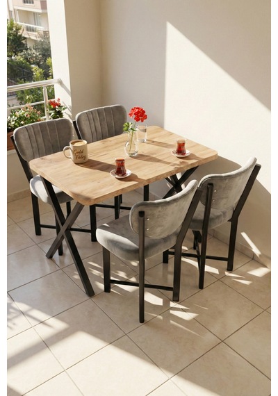 Sandalye 2 Adet Baby Face Kumaş Metal Ayak Modern Mutfak Sandalyesi Cafe Balkon Ofis Elma Antrasit